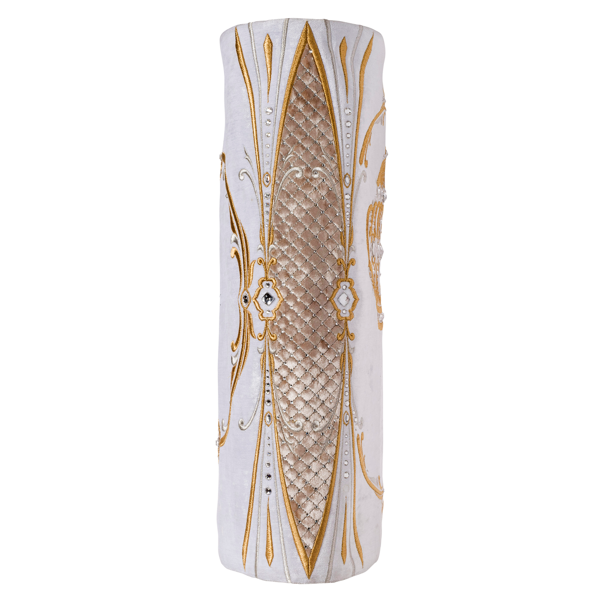 Velvet Torah Mantle, style 1316, White — side view