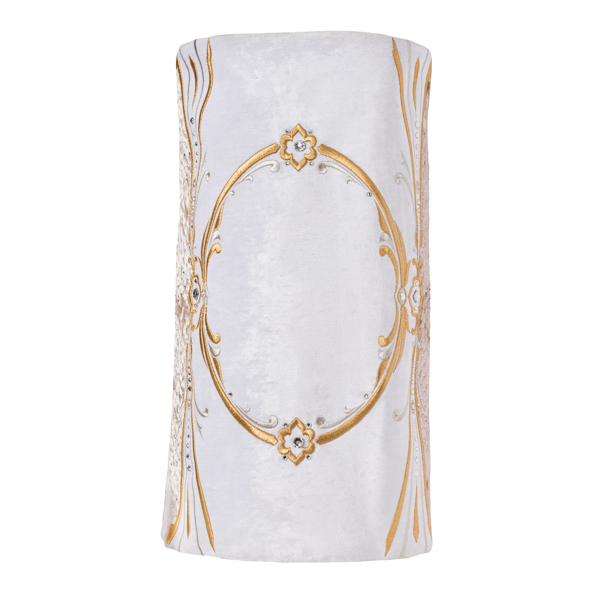 Velvet Torah Mantle, style 1316, White — back view