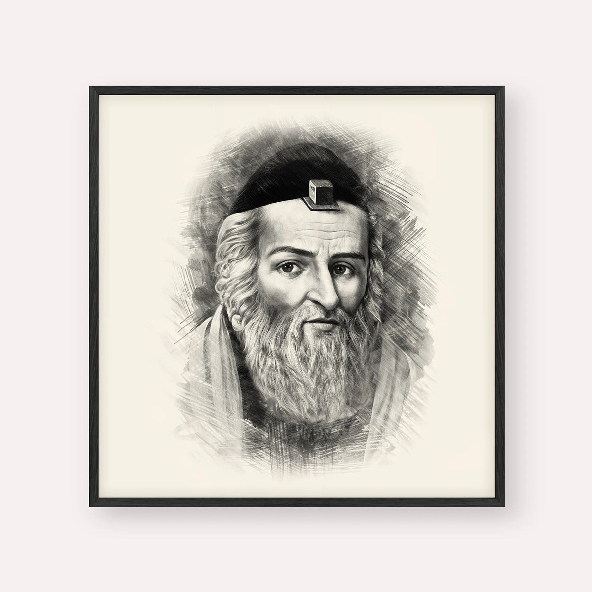 Vilna Gaon, black & white portrait with black frame; square format example