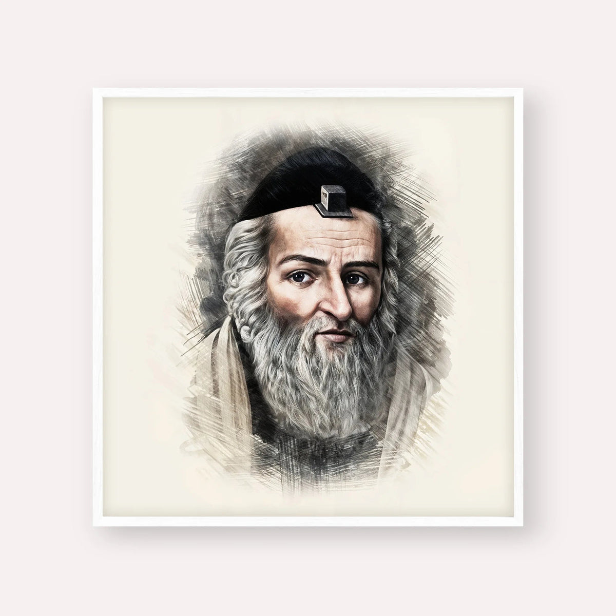 Vilna Gaon, color portrait with white frame; square format example