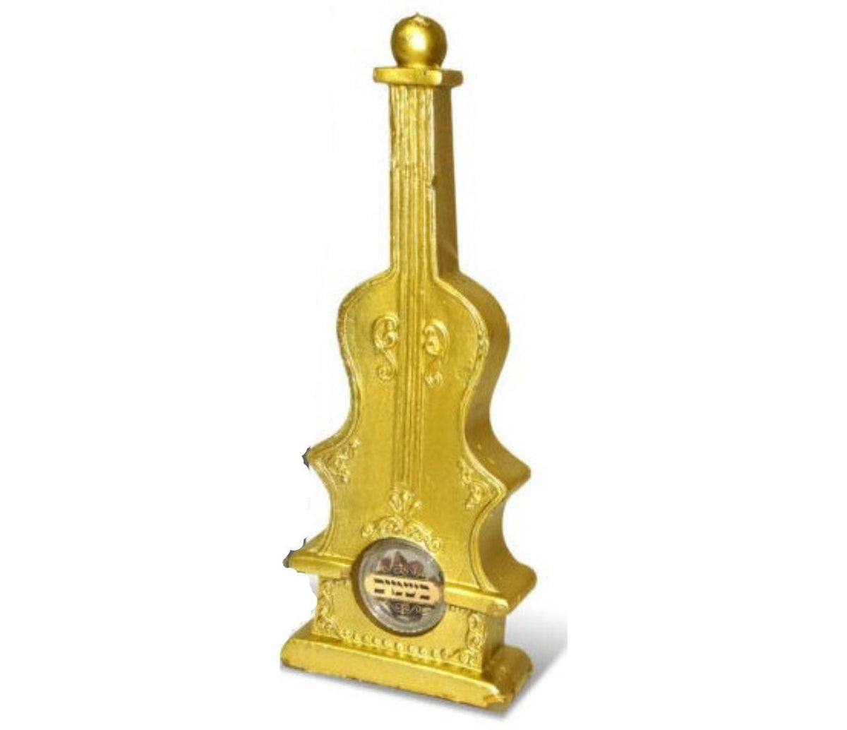 Violin Havdalah Candle Holder with Spice Box, Gold, front view