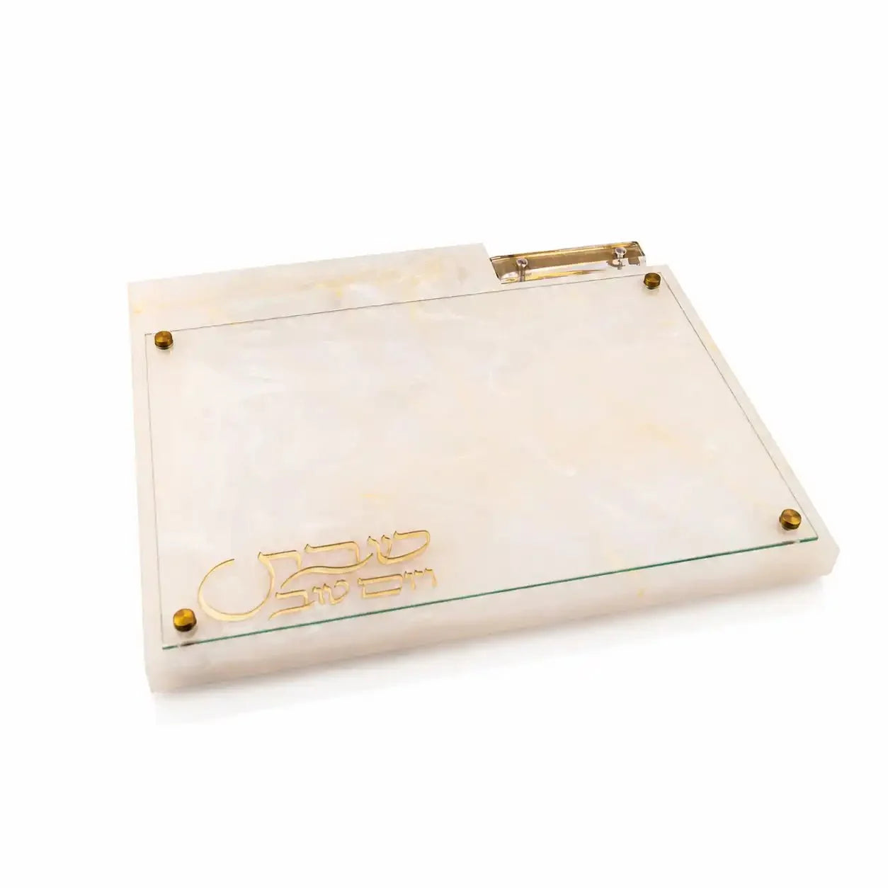Waterdale marbled resin challah board with integrated knife slot extended