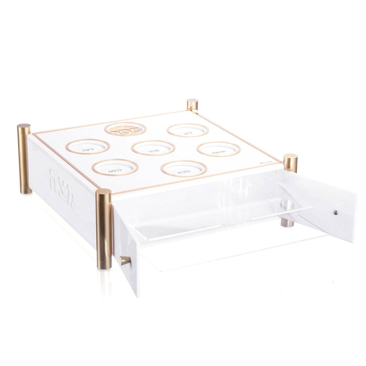 3 Level Kearah (Seder Plate) / Matzah Box — side detail | Judaica Square Lakewood