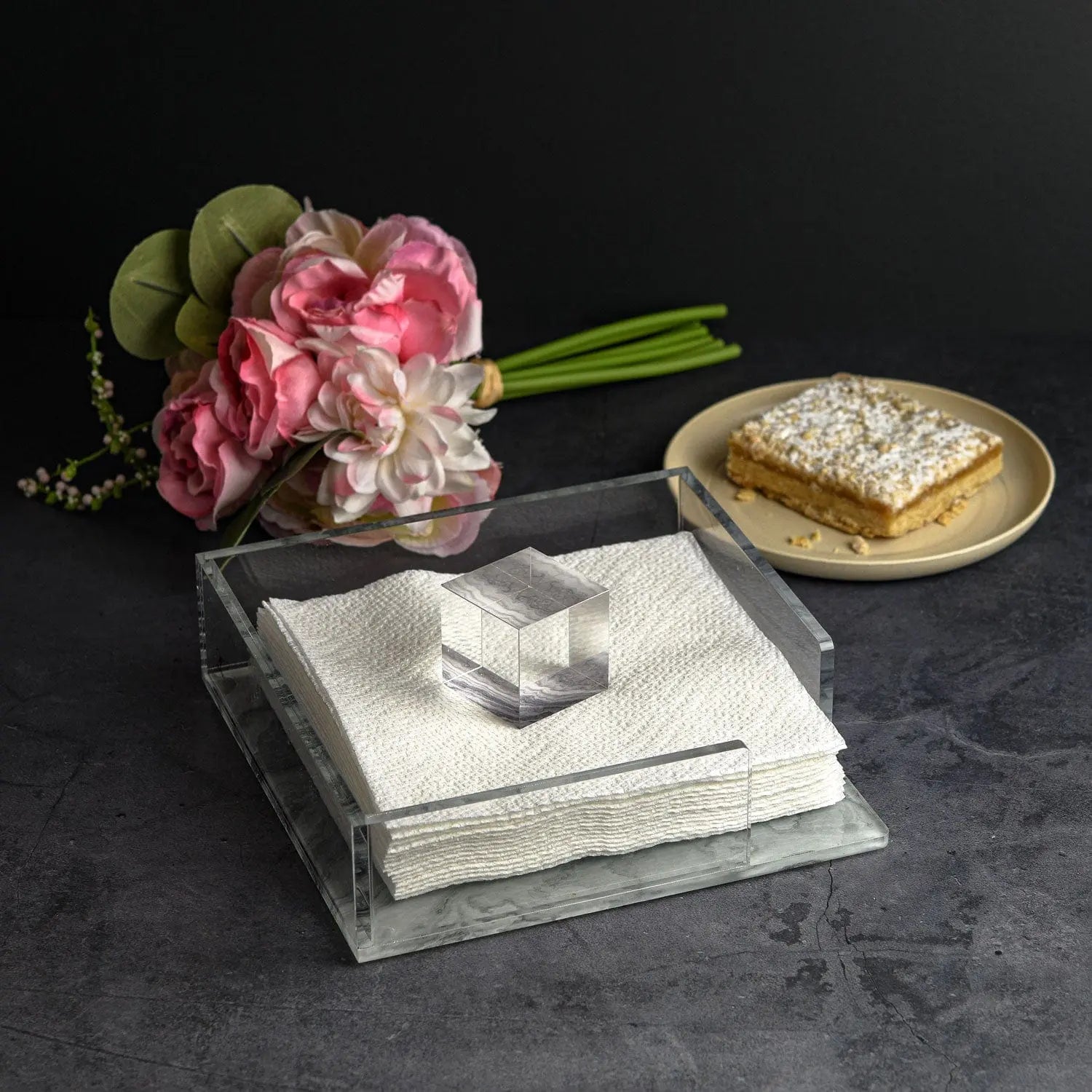 Agate Napkin Holder (Black) — Shabbos Tabletop by Waterdale Collection — View 2 Agate Napkin Holder | Judaica Square Lakewood