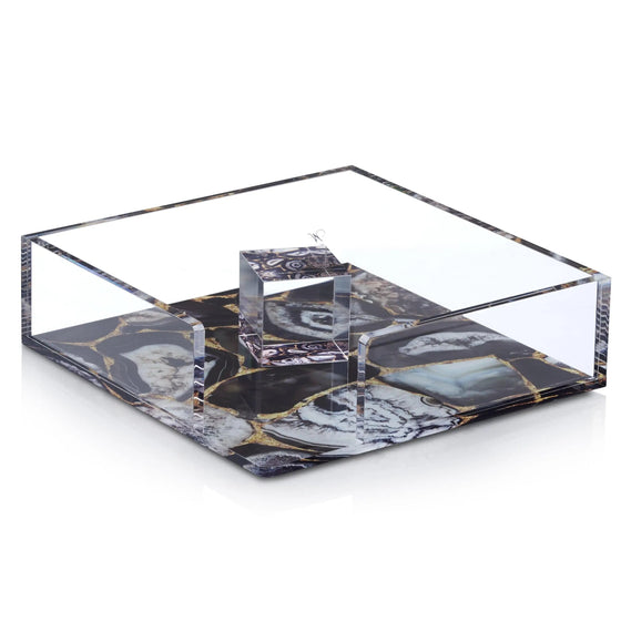 Agate Napkin Holder (Black) — Shabbos Tabletop by Waterdale Collection — Agate Napkin Holder | Judaica Square Lakewood