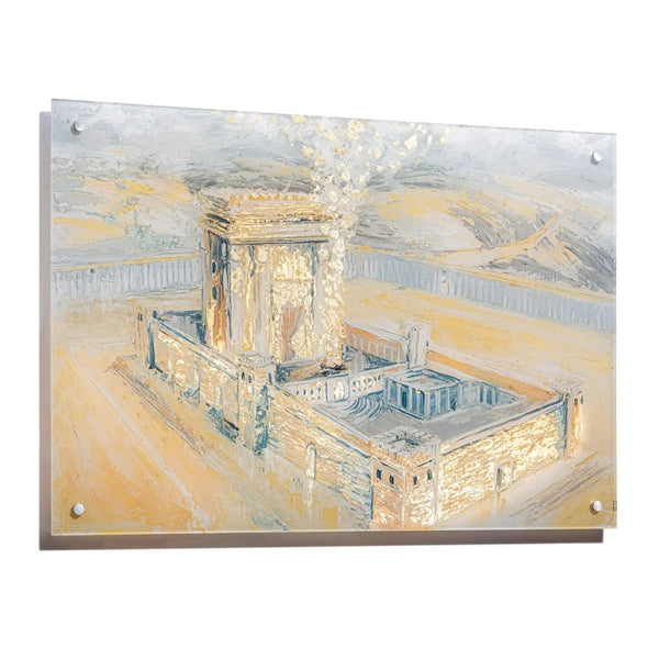 Bais Hamikdash of Gray & Gold Painting | Judaica Square Lakewood