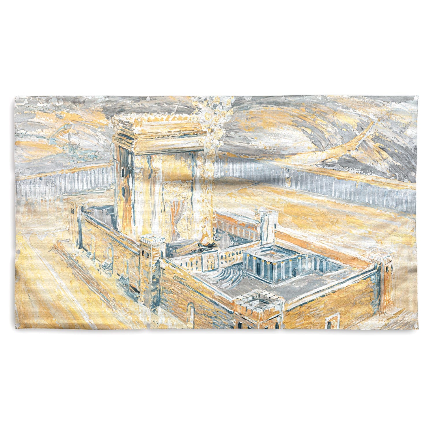 Bais Hamikdash Gray & Gold Vinyl Sukkah Decoration - Elegant Jewish Holiday Decor