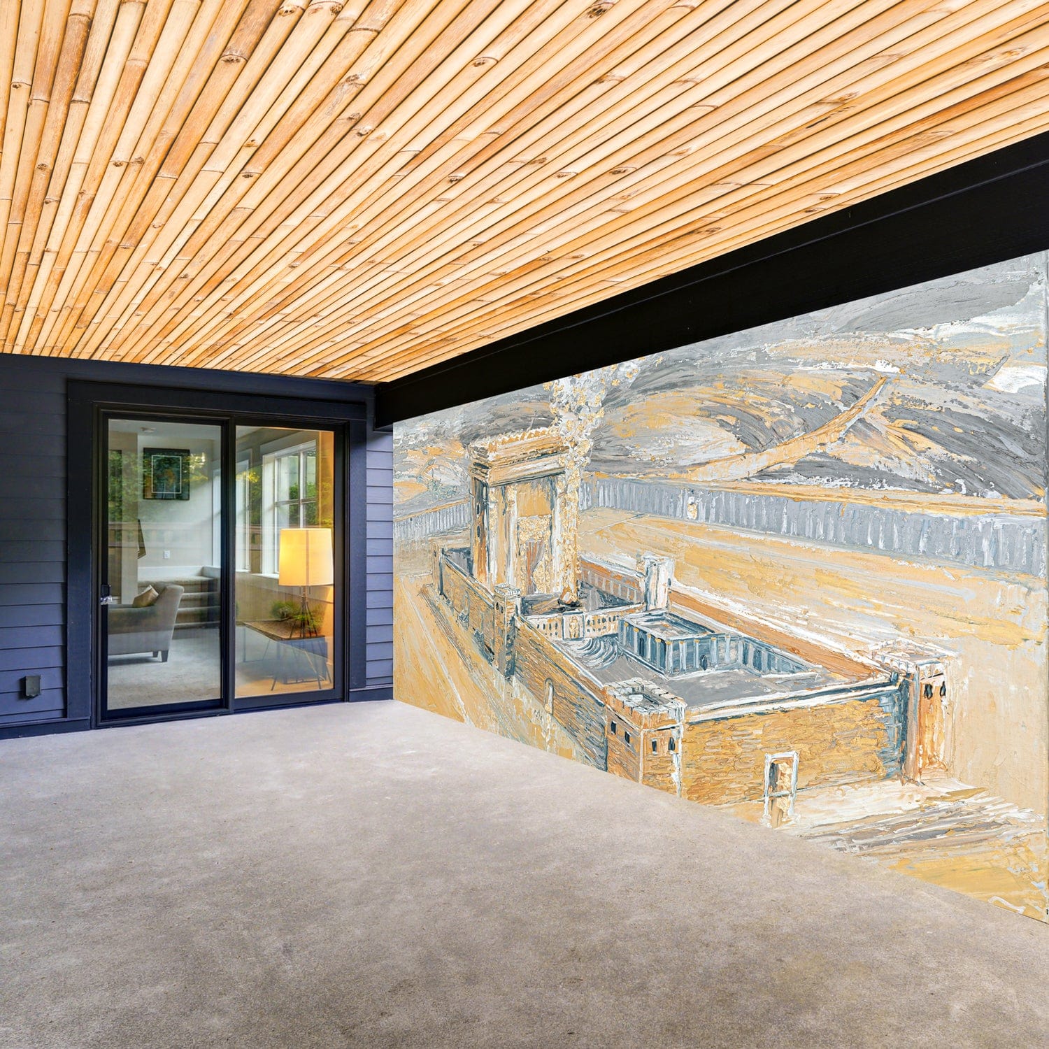 Bais Hamikdash Gray & Gold Vinyl Sukkah Decoration - Elegant Jewish Holiday Decor