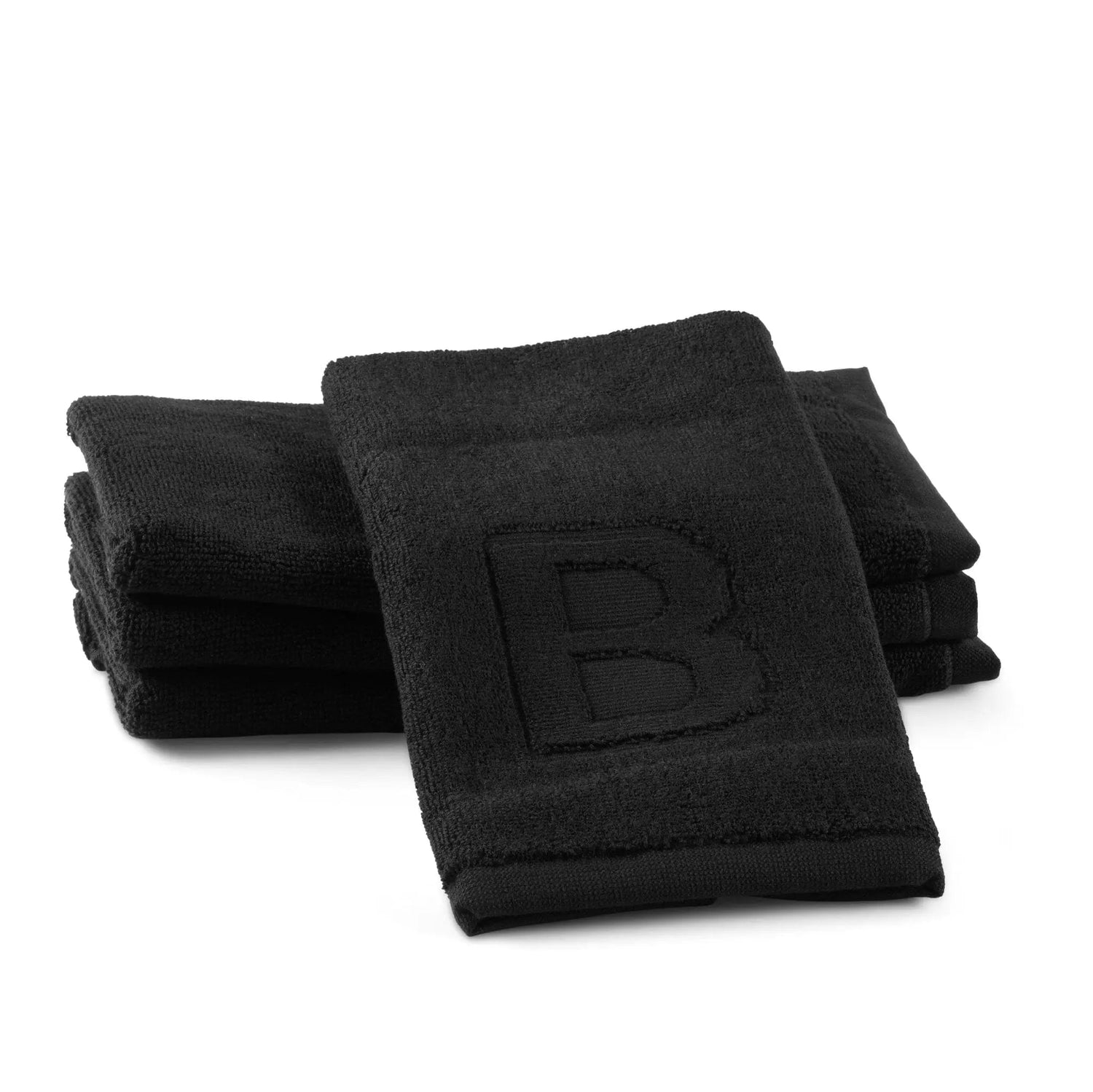 Black Initial Embossed Finger Towel — lifestyle shot | Judaica Square Lakewood