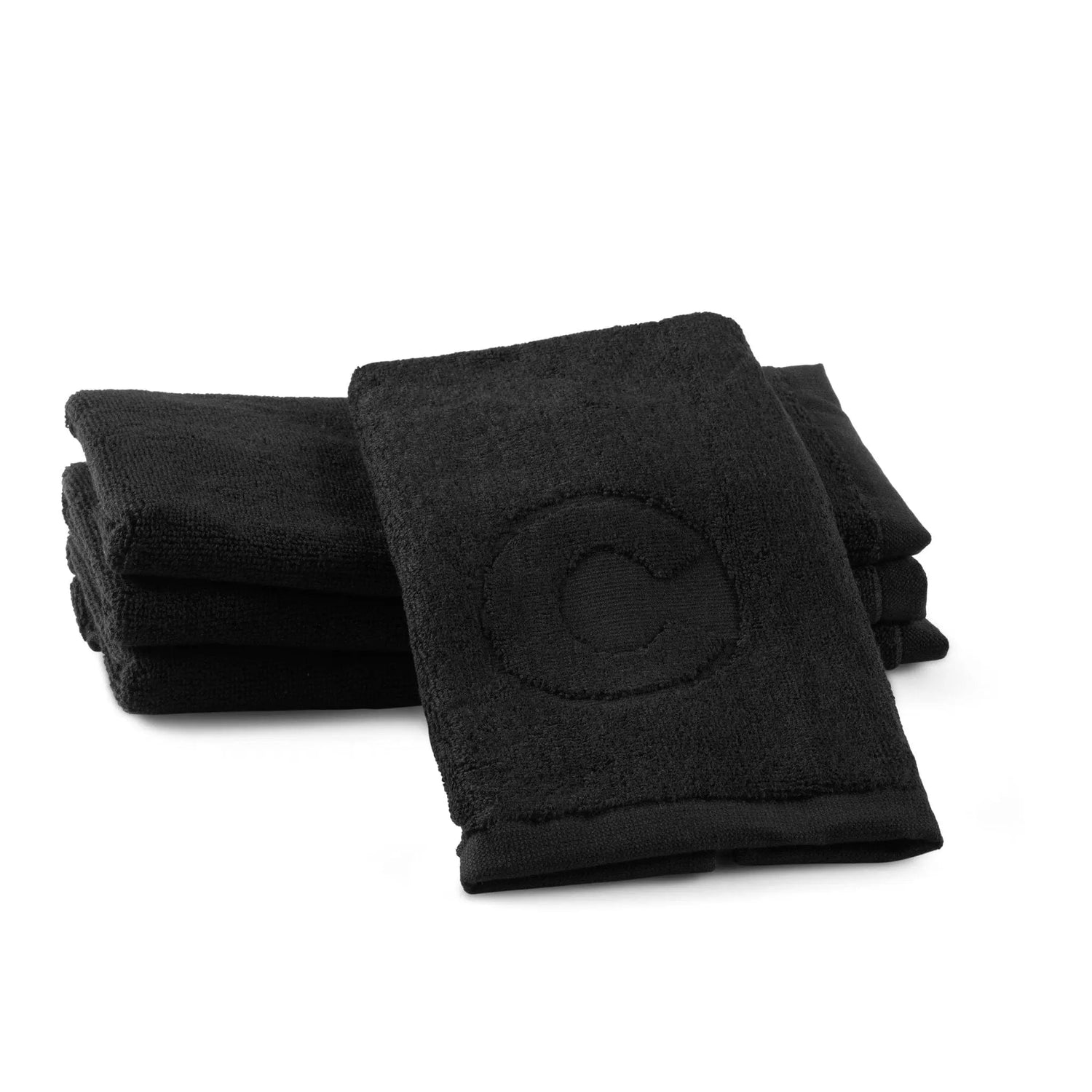 Black Initial Embossed Finger Towel — closeup | Judaica Square Lakewood