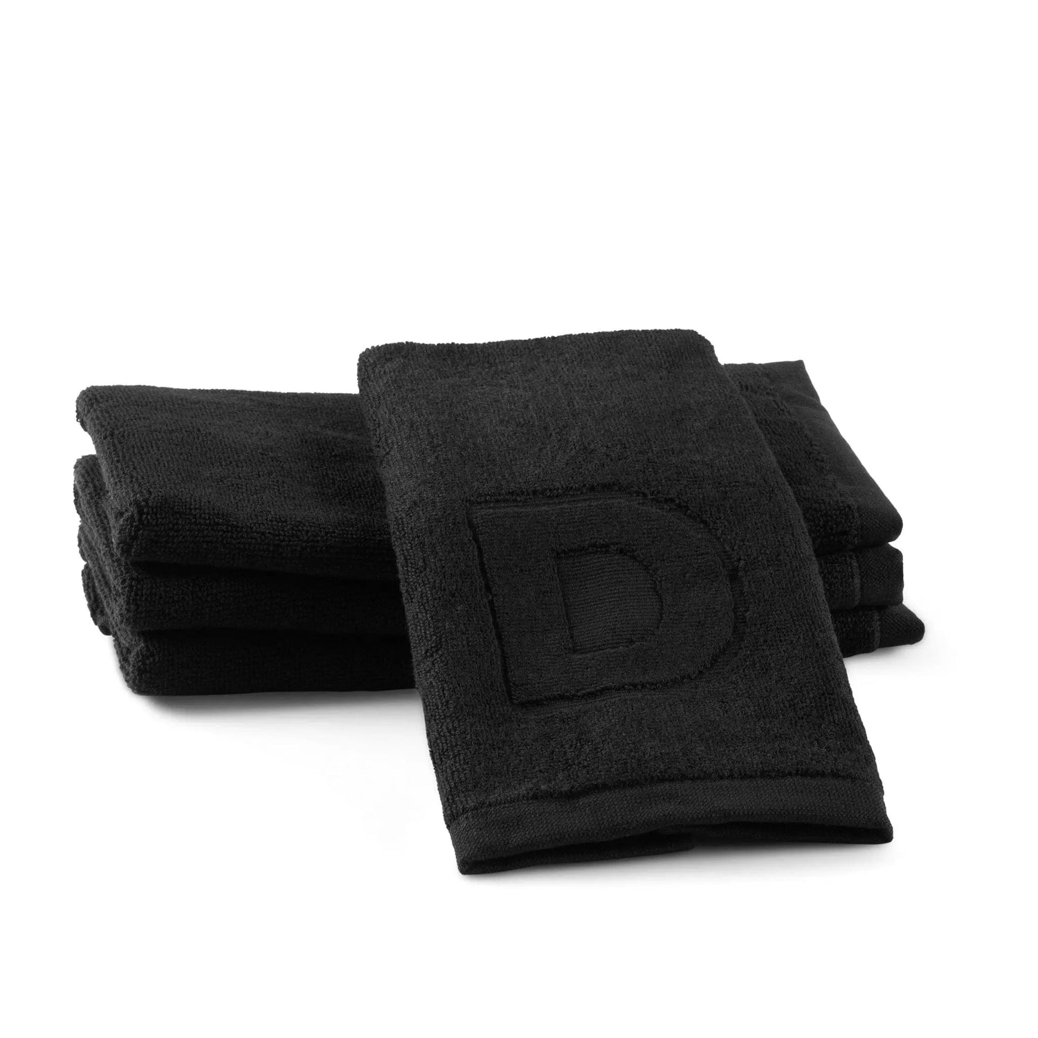 Black Initial Embossed Finger Towel — in use | Judaica Square Lakewood