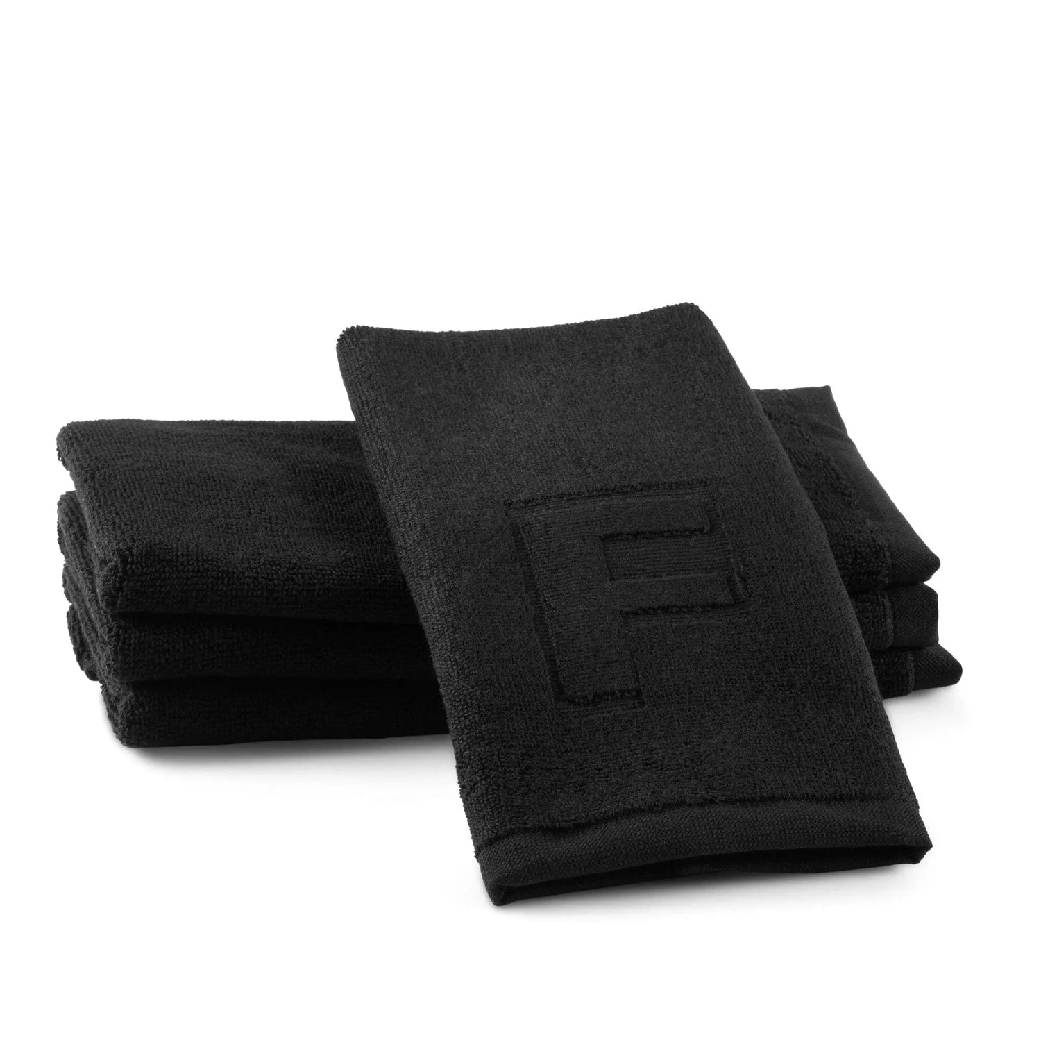 Black Initial Embossed Finger Towel — styled in-room | Judaica Square Lakewood