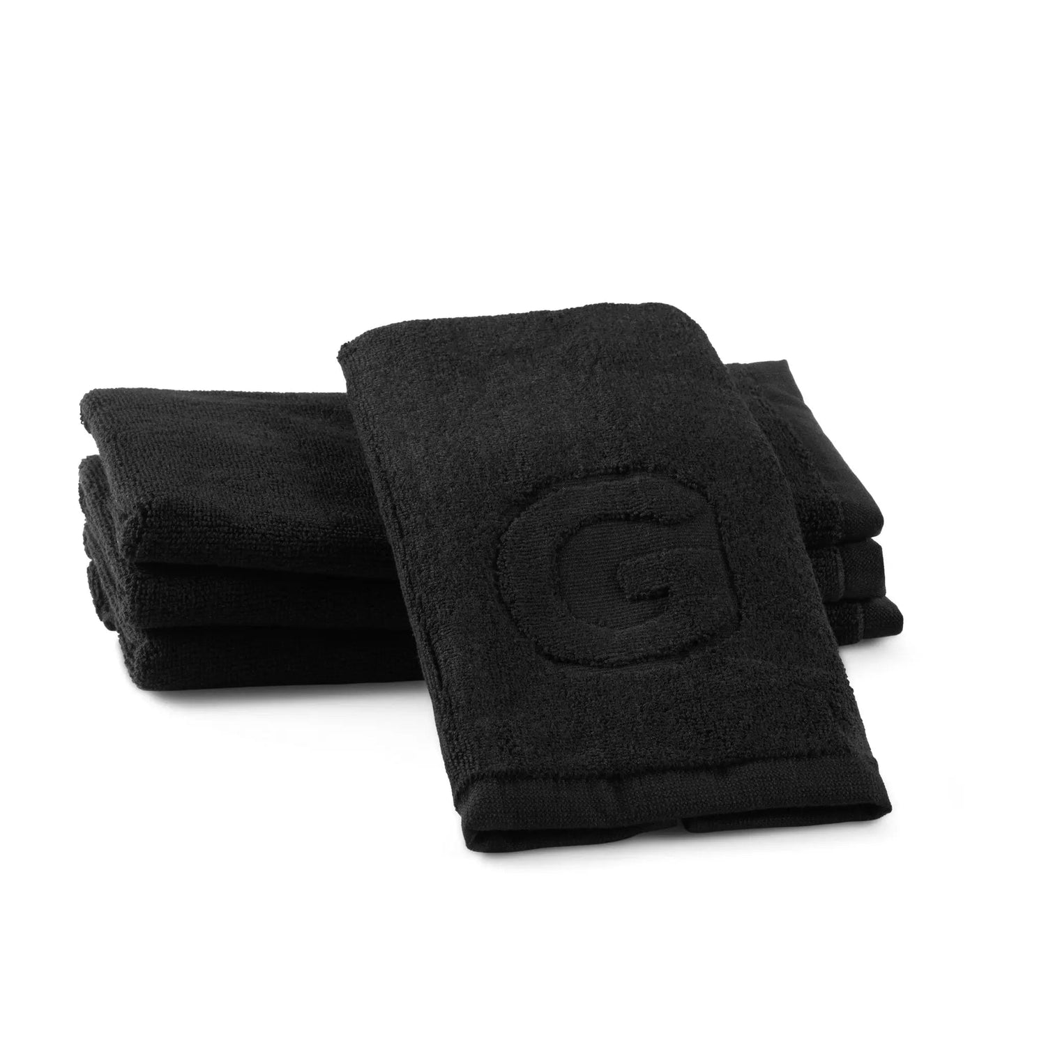 Black Initial Embossed Finger Towel — detail view | Judaica Square Lakewood