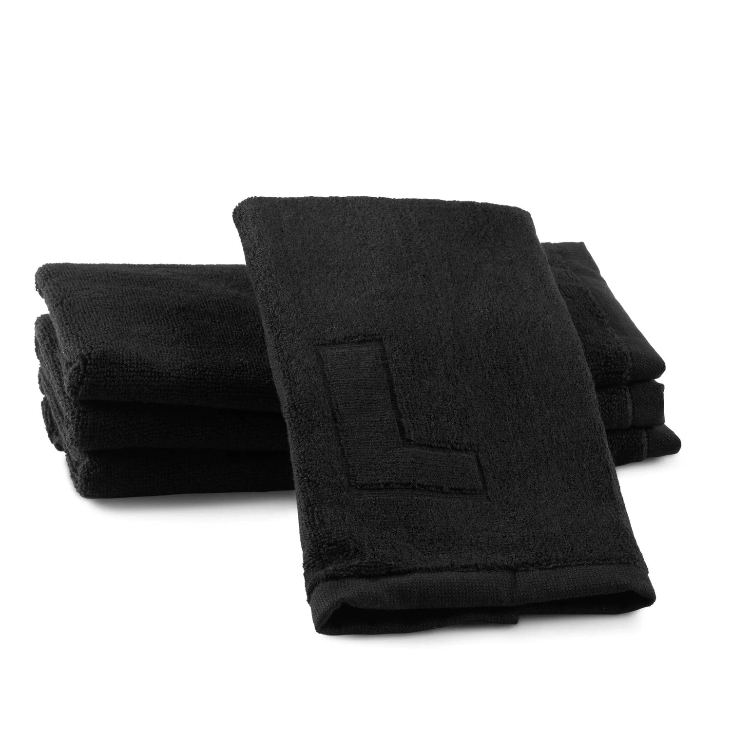 Black Initial Embossed Finger Towel — in use | Judaica Square Lakewood