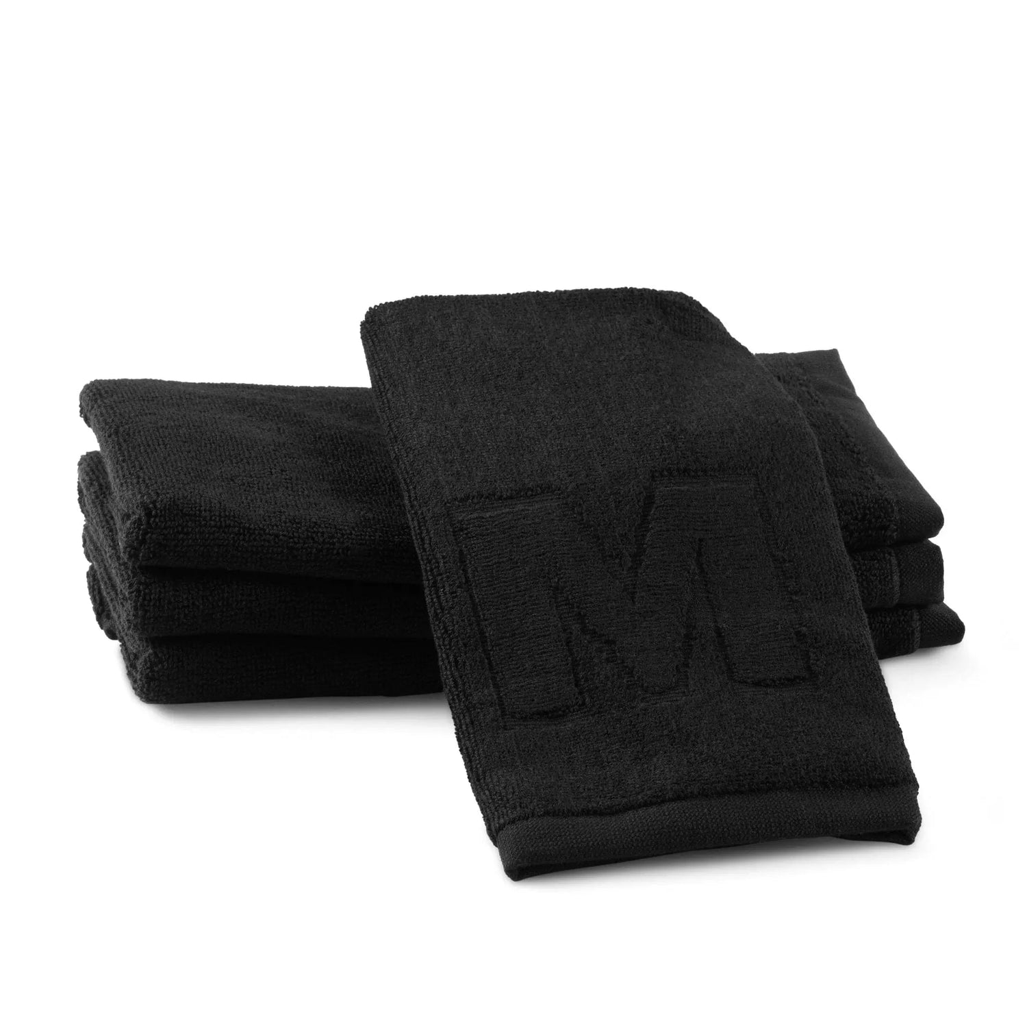 Black Initial Embossed Finger Towel — side detail | Judaica Square Lakewood