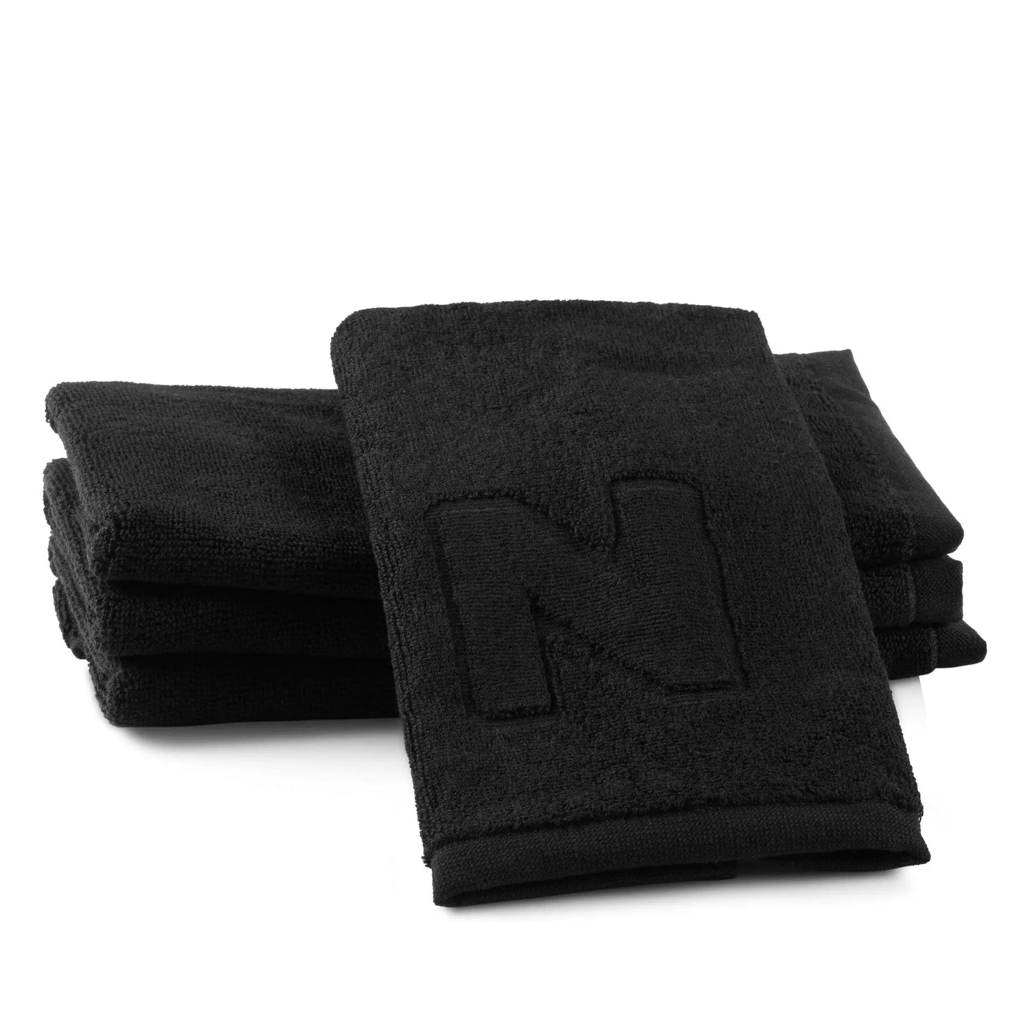 Black Initial Embossed Finger Towel — closeup | Judaica Square Lakewood
