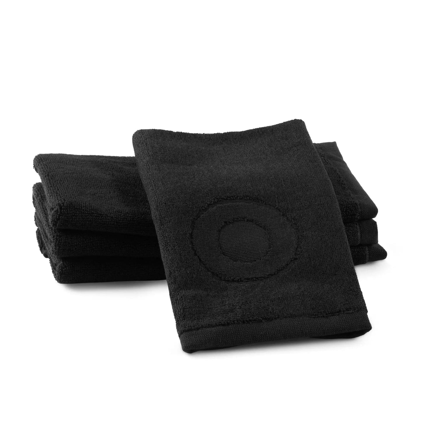 Black Initial Embossed Finger Towel — in use | Judaica Square Lakewood