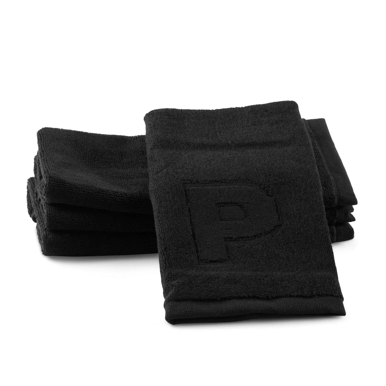 Black Initial Embossed Finger Towel — lifestyle shot | Judaica Square Lakewood