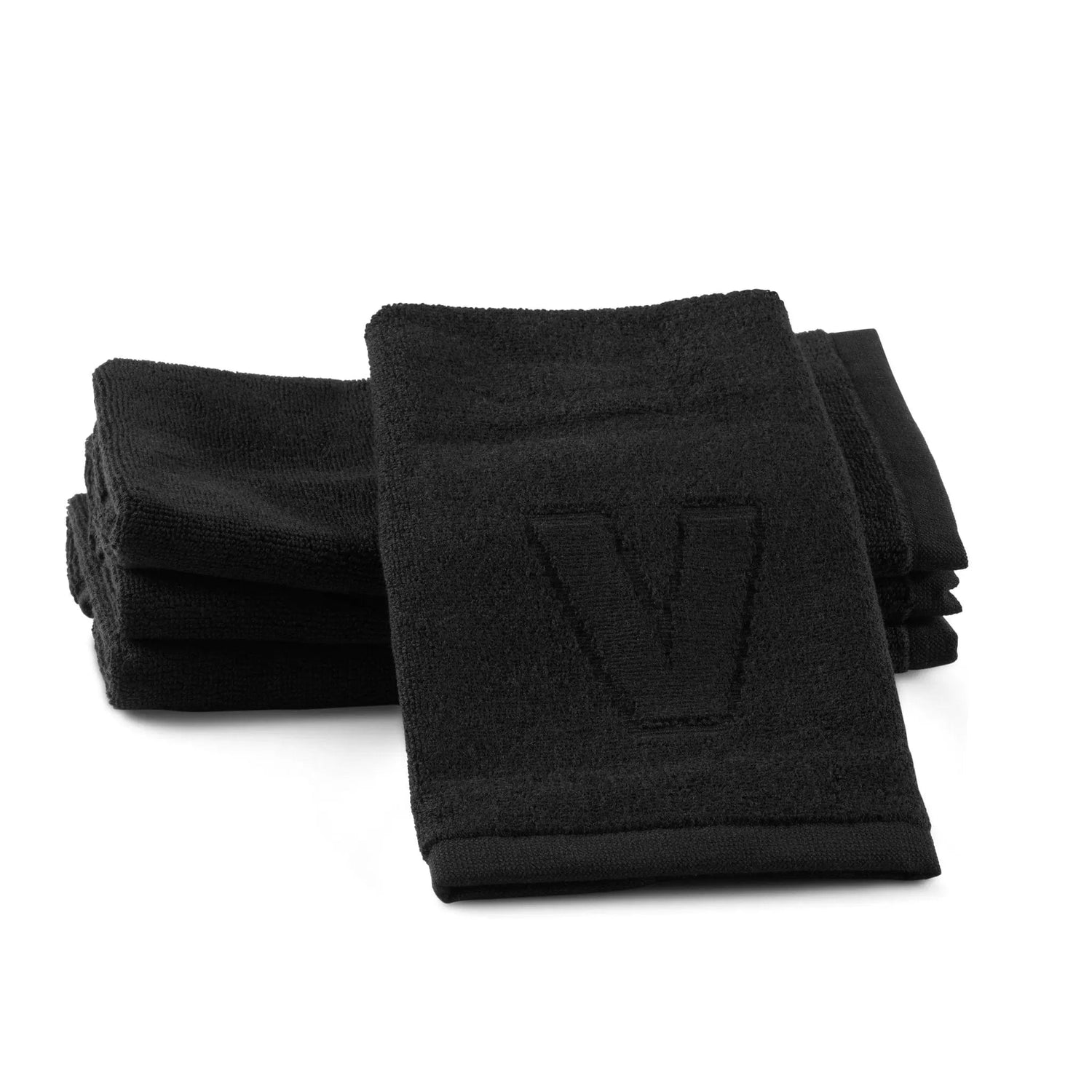Black Initial Embossed Finger Towel — reverse view | Judaica Square Lakewood