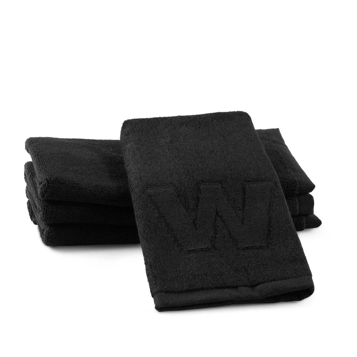 Black Initial Embossed Finger Towel — closeup | Judaica Square Lakewood