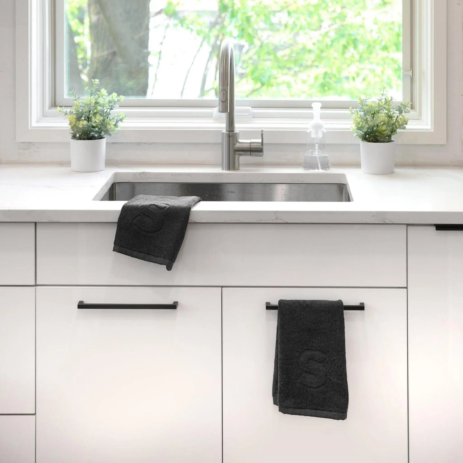 Black Initial Embossed Finger Towel — side detail | Judaica Square Lakewood