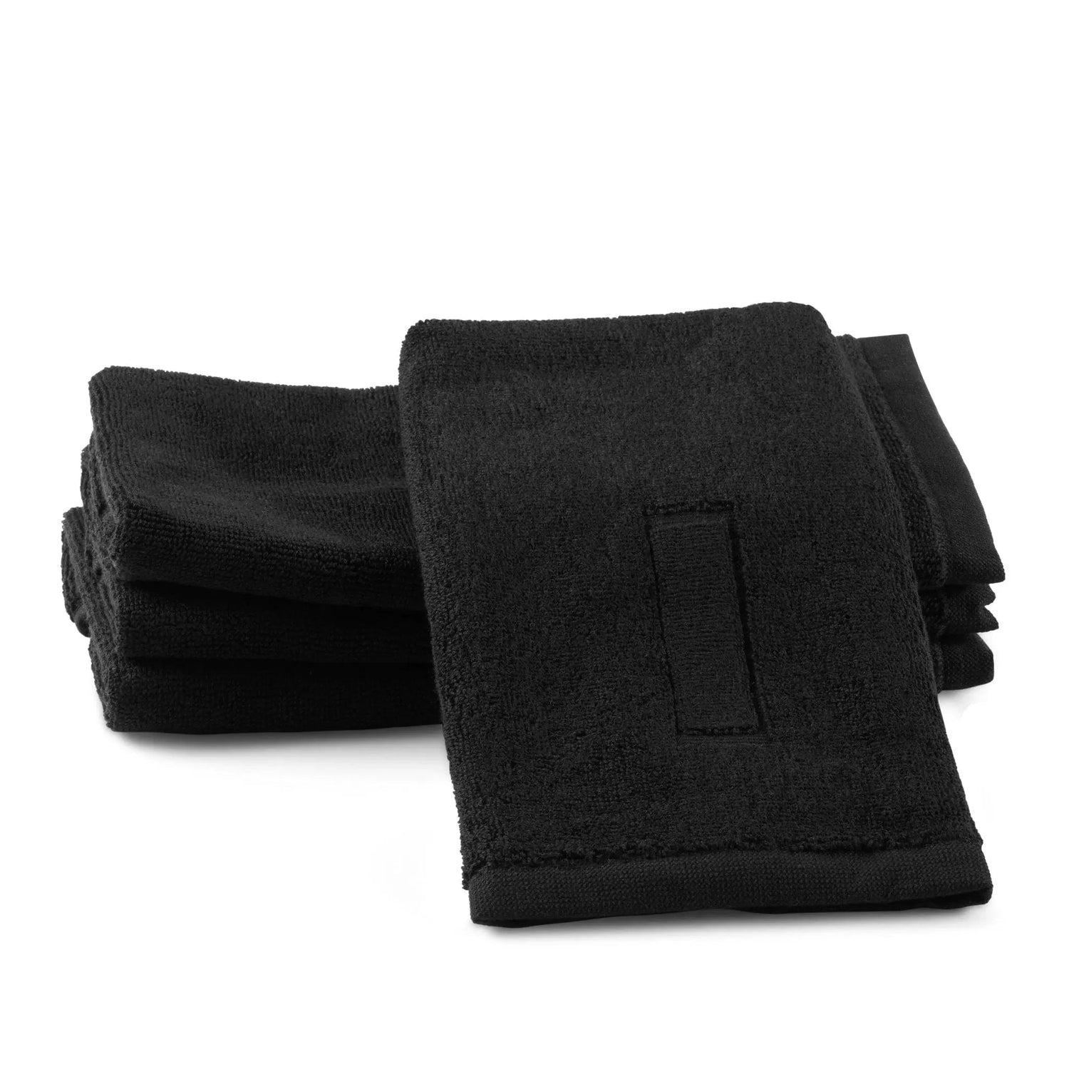 Black Initial Embossed Finger Towel — closeup | Judaica Square Lakewood