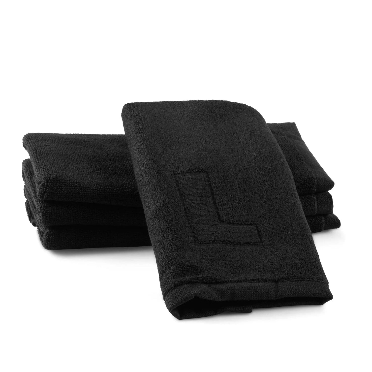 Black Initial Embossed Finger Towel — reverse view | Judaica Square Lakewood