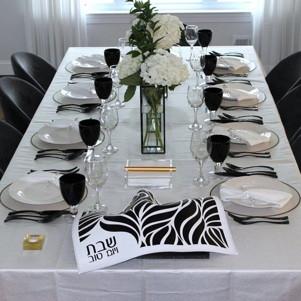 Black, White, & Gold Tablescape | Judaica Square Lakewood