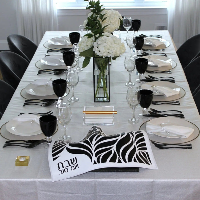 Black, White, & Gold Tablescape — lucite | Judaica Square Lakewood