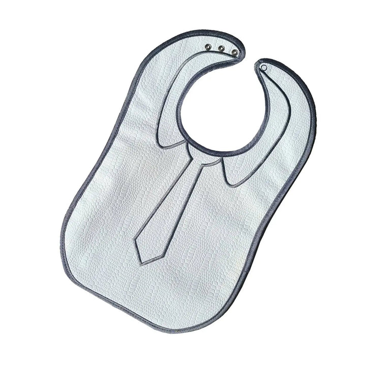 White crocodile-patent leather bib embroidered with a necktie and collar design