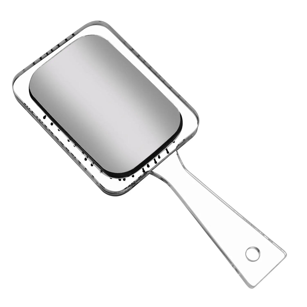 Brush with Mirror — clear Lucite hairbrush with mirrored back, teen accessory — crystal-clear lucite