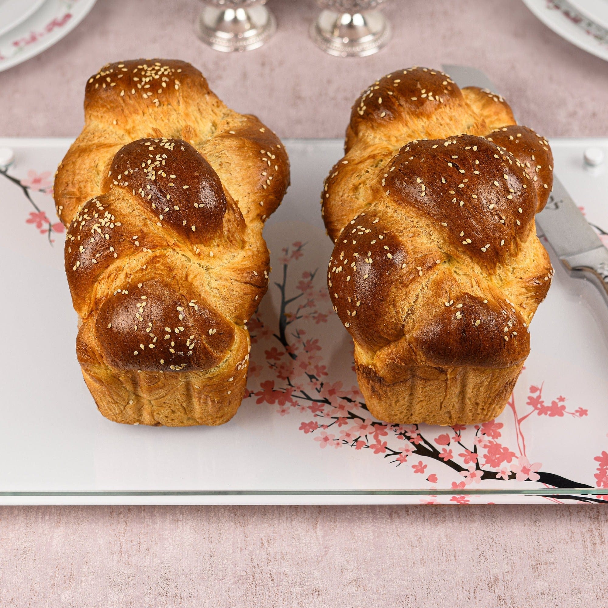 Cherry Blossom Challah Board — styled in-room | Judaica Square Lakewood