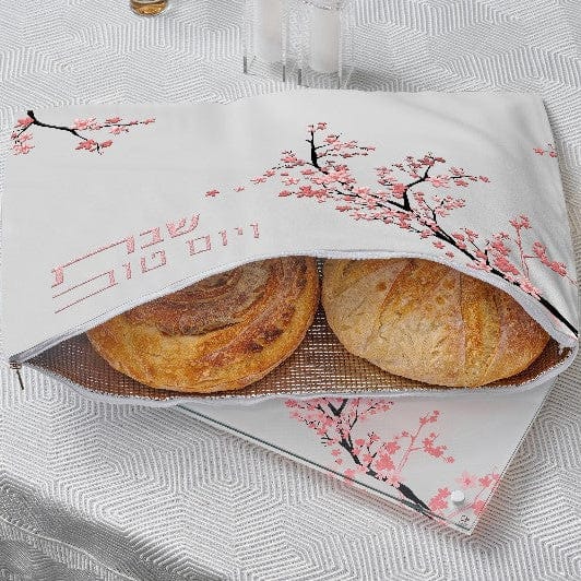 Cherry Blossom Challah Pouch Cover — detail view | Judaica Square Lakewood