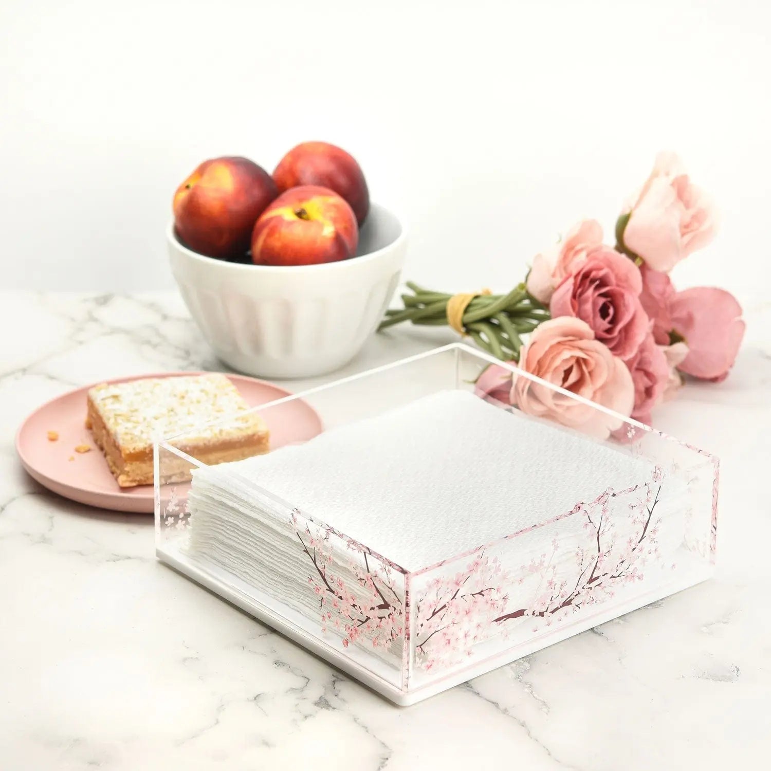 Cherry Blossom Napkin Holder — detail view | Judaica Square Lakewood