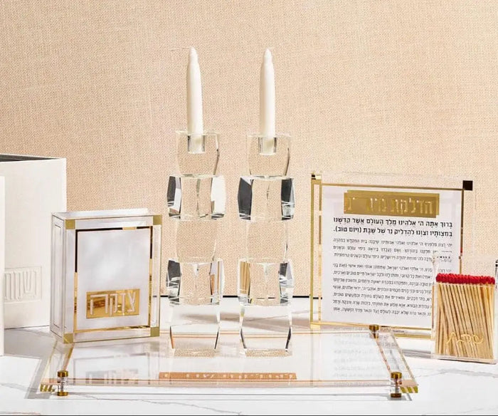 Classic 2.0 Hadlokas Neiros Set — lucite Candle Lighting | Judaica Square Lakewood