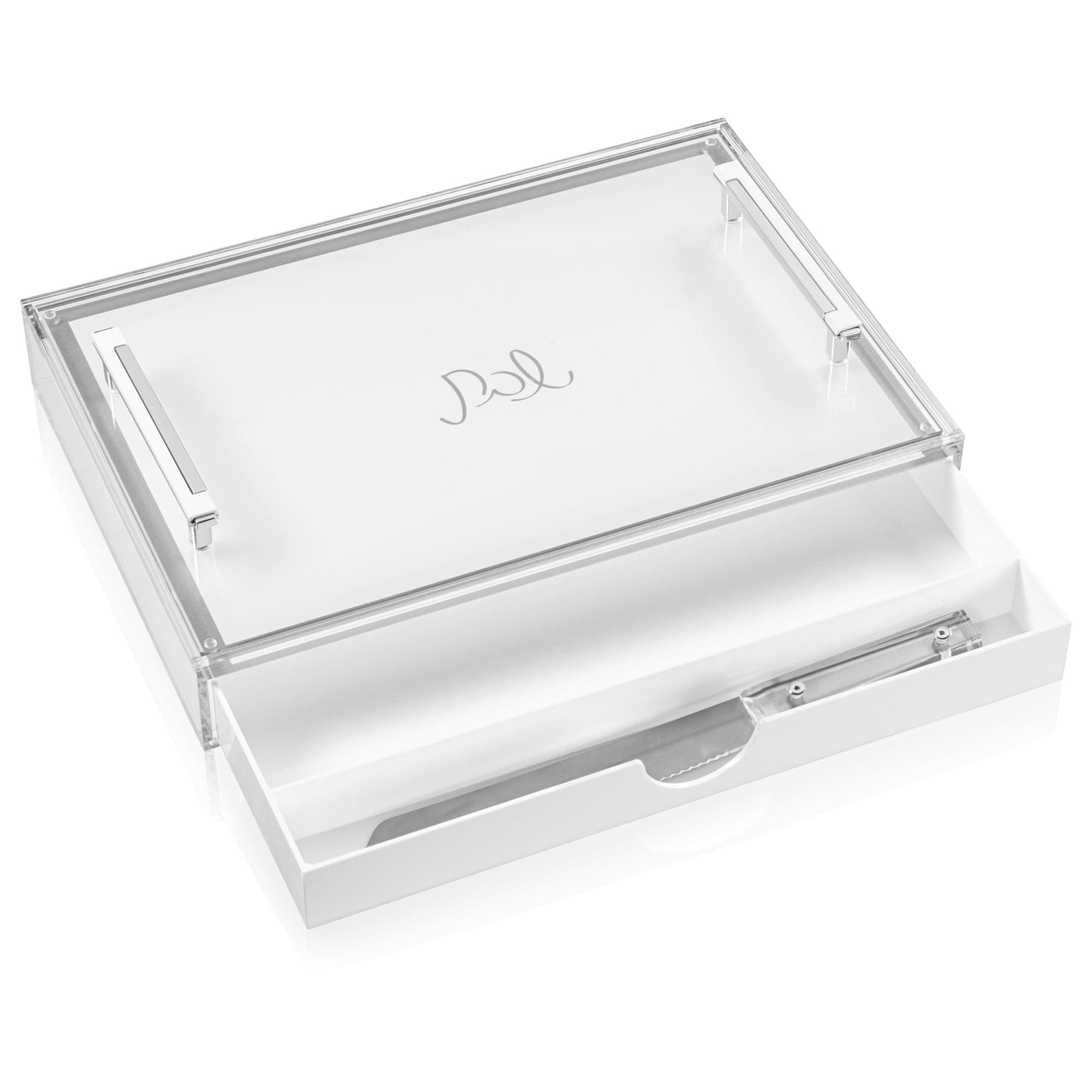 Classic Challah Board with Drawer — side detail | Judaica Square Lakewood