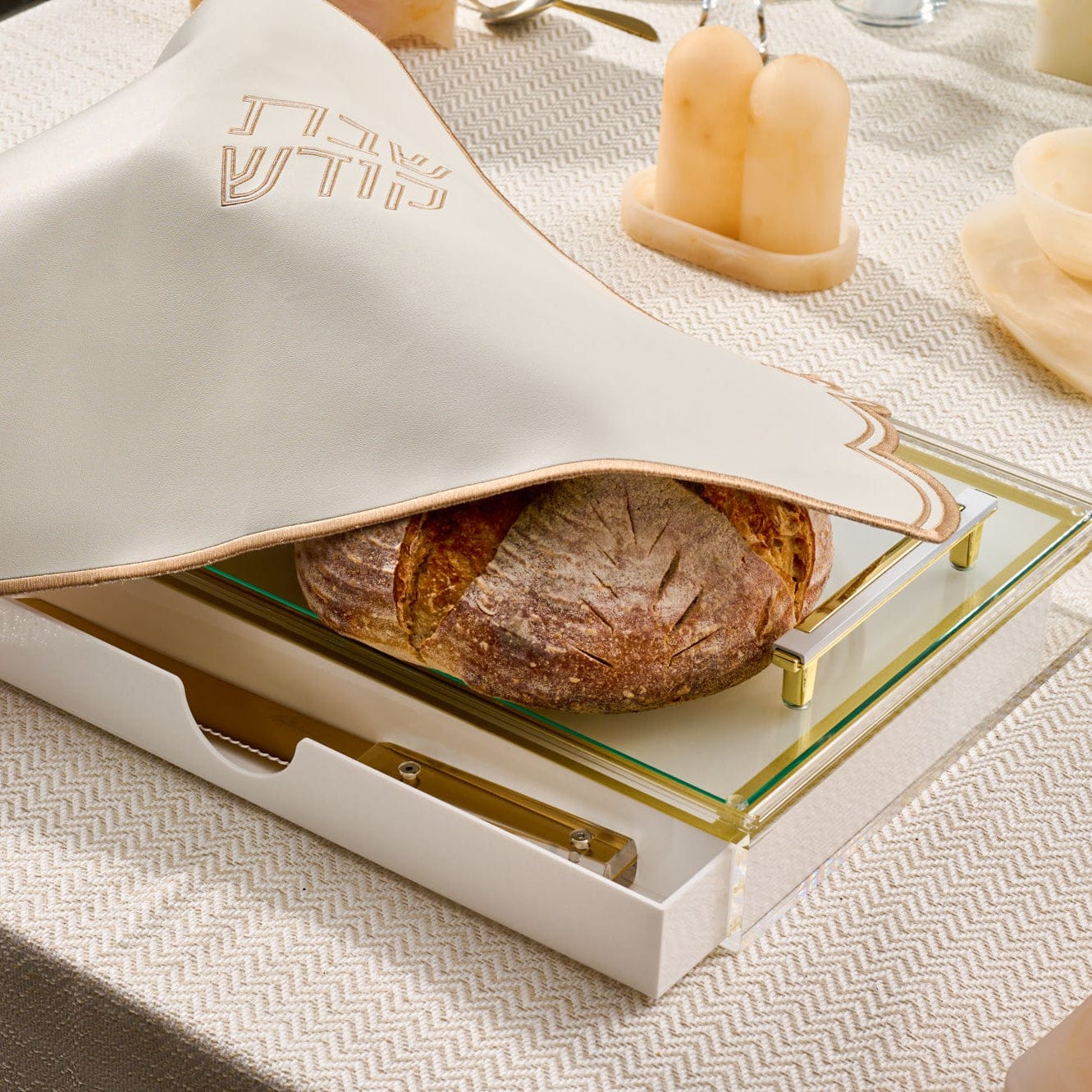 Classic Challah Board with Drawer — reverse view | Judaica Square Lakewood