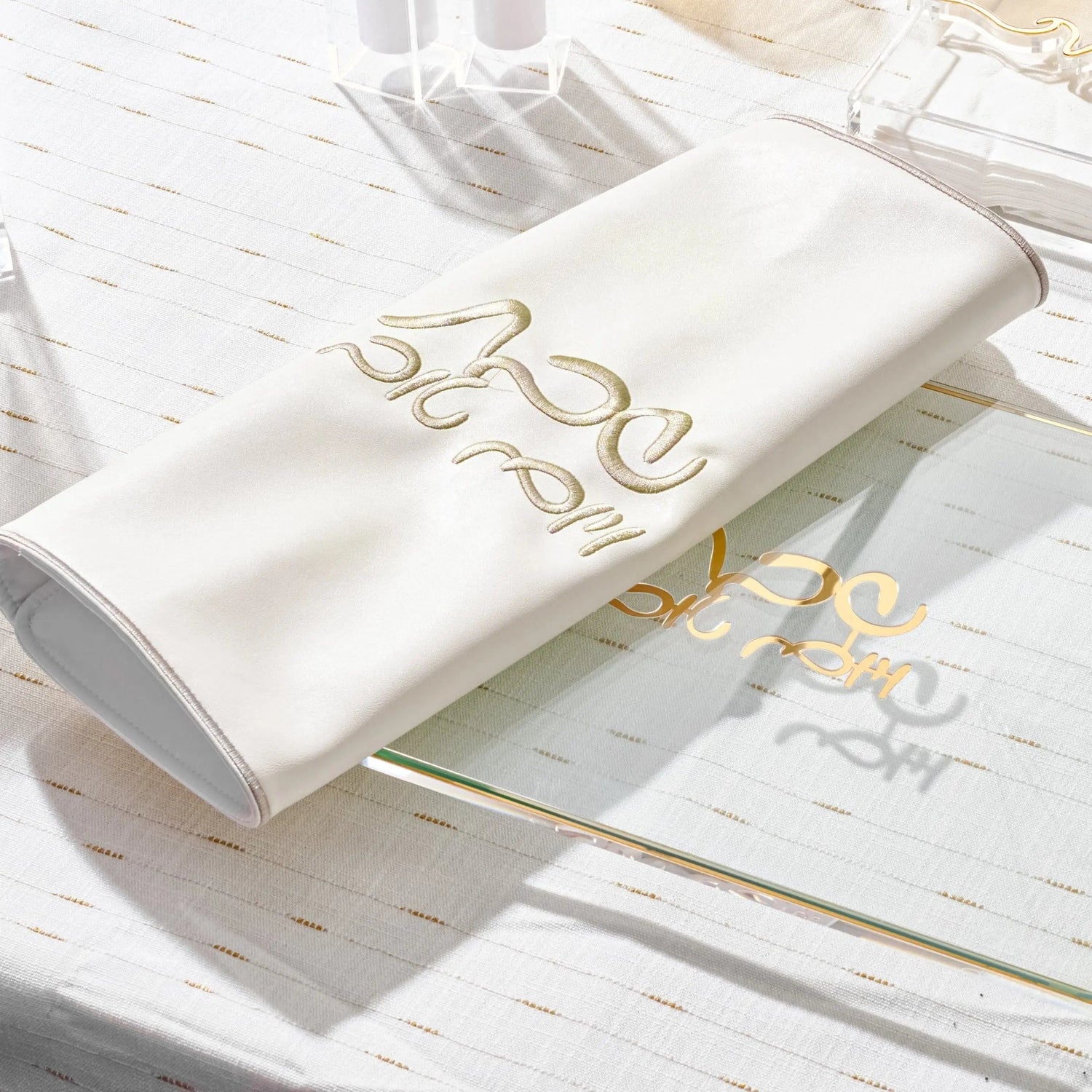 Silver Classic Challah Cover — Shabbos Linens by Waterdale Collection — View 3 Cotton Challah Cover | Judaica Square Lakewood