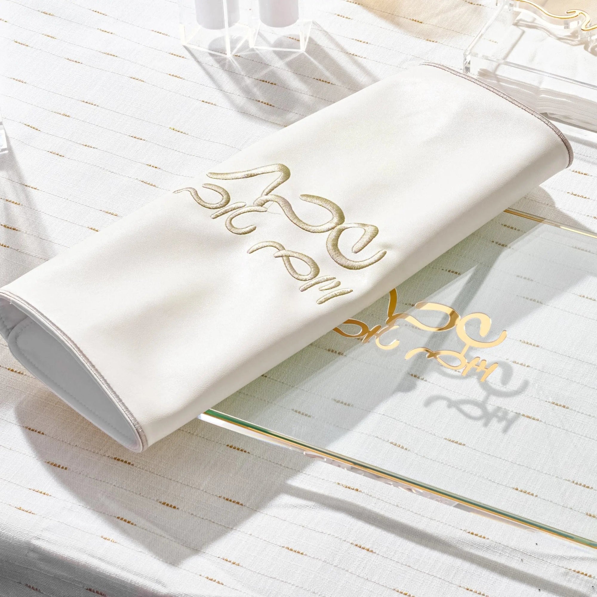 Silver Classic Challah Cover — Shabbos Linens by Waterdale Collection — View 3 Cotton Challah Cover | Judaica Square Lakewood