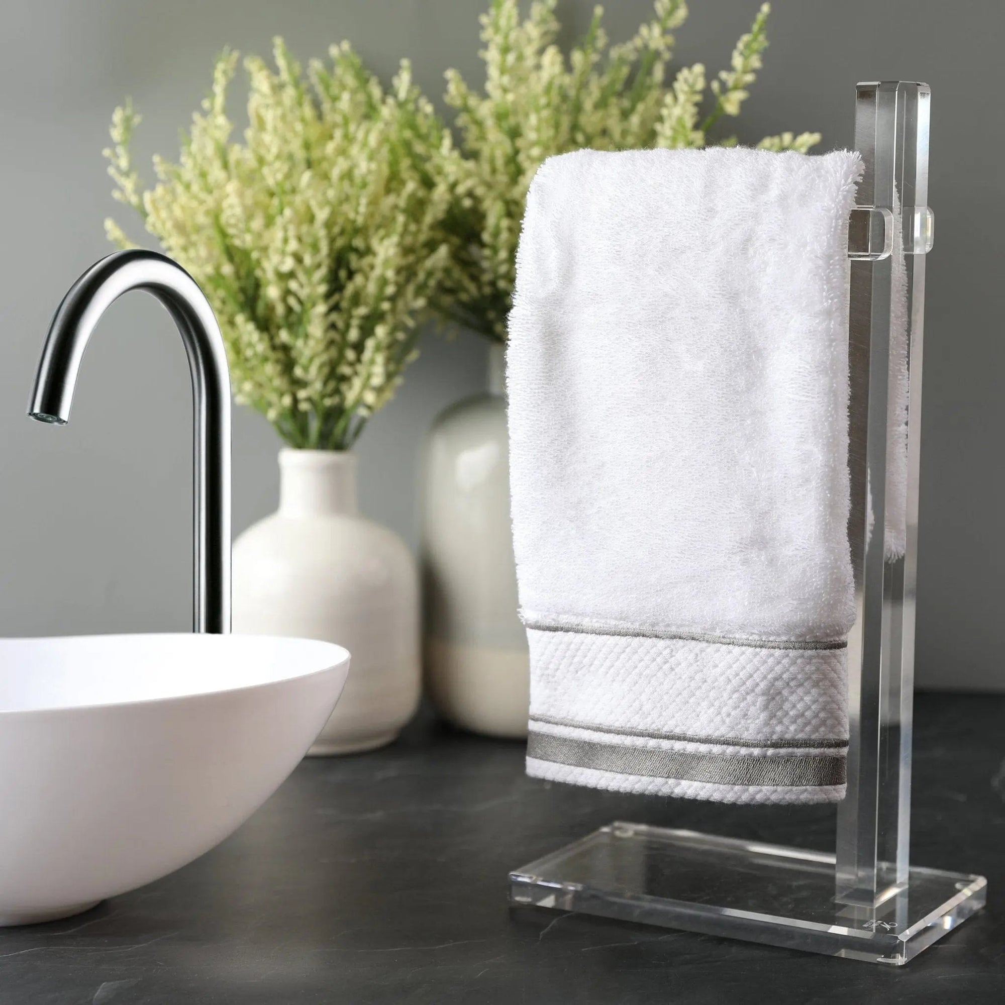 Classic Finger Towel Stand — styled in-room | Judaica Square Lakewood