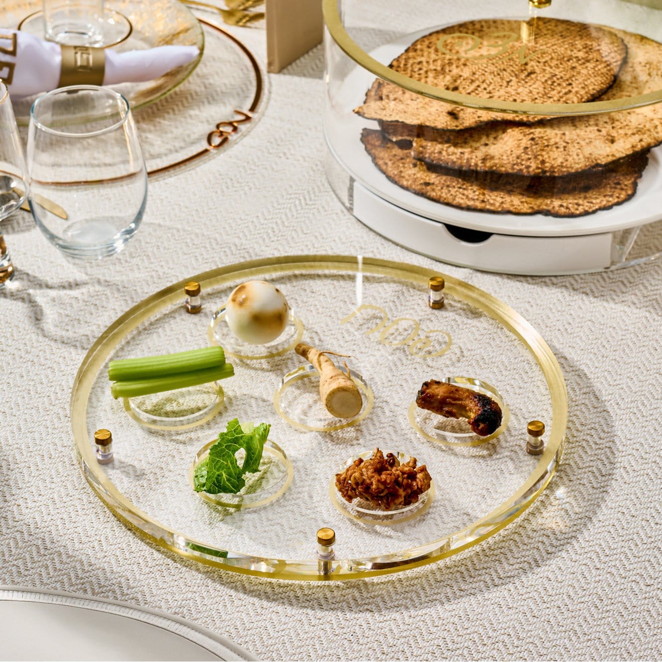 Classic Script Seder Plate — detail view | Judaica Square Lakewood