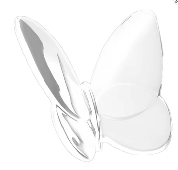 Clear crystal butterfly figurine, angled front view on white background