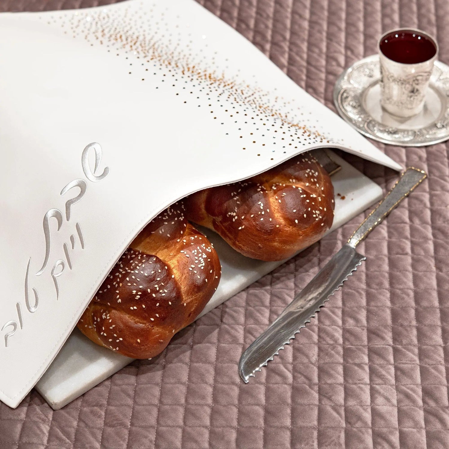 Crystal Challah Cover — detail view | Judaica Square Lakewood