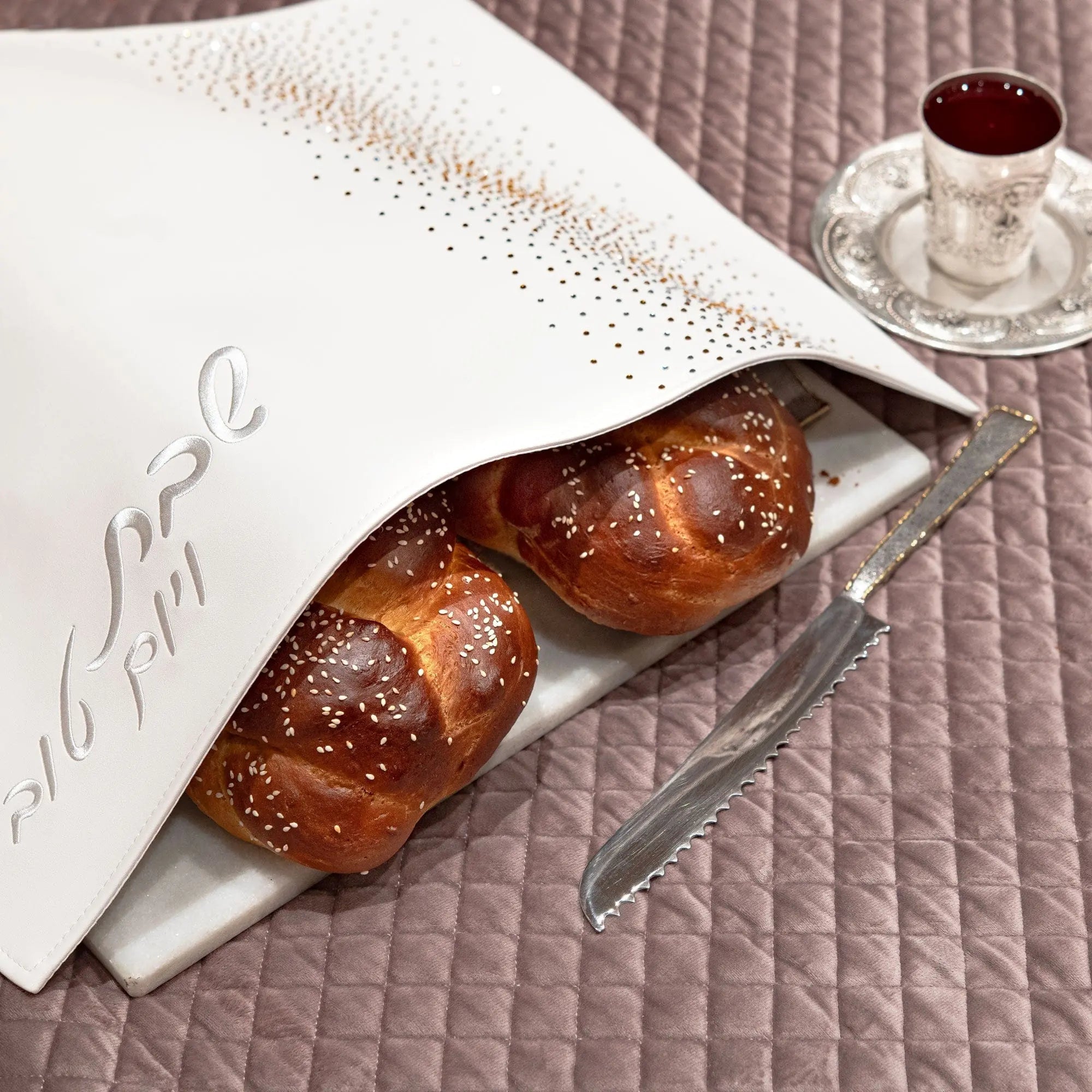 Crystal Challah Cover — detail view | Judaica Square Lakewood