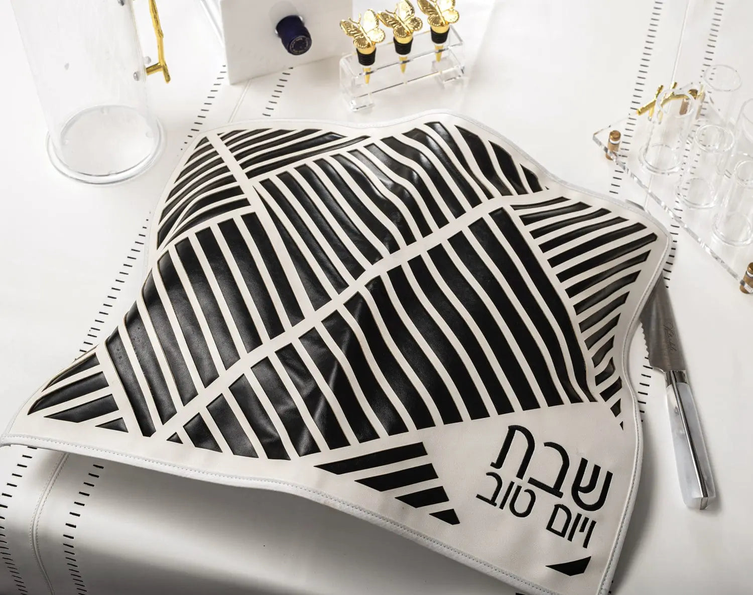 Diagonal Laser Cut Challah Cover — detail view | Judaica Square Lakewood