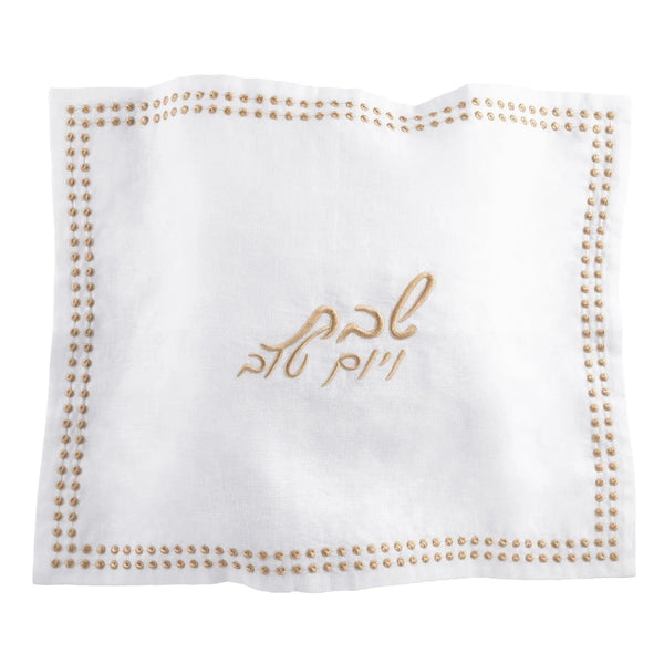 Dot Border Linen Challah Cover — hero shot | Judaica Square Lakewood