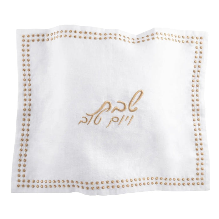 Dot Border Linen Challah Cover — Challah Cover | Judaica Square Lakewood