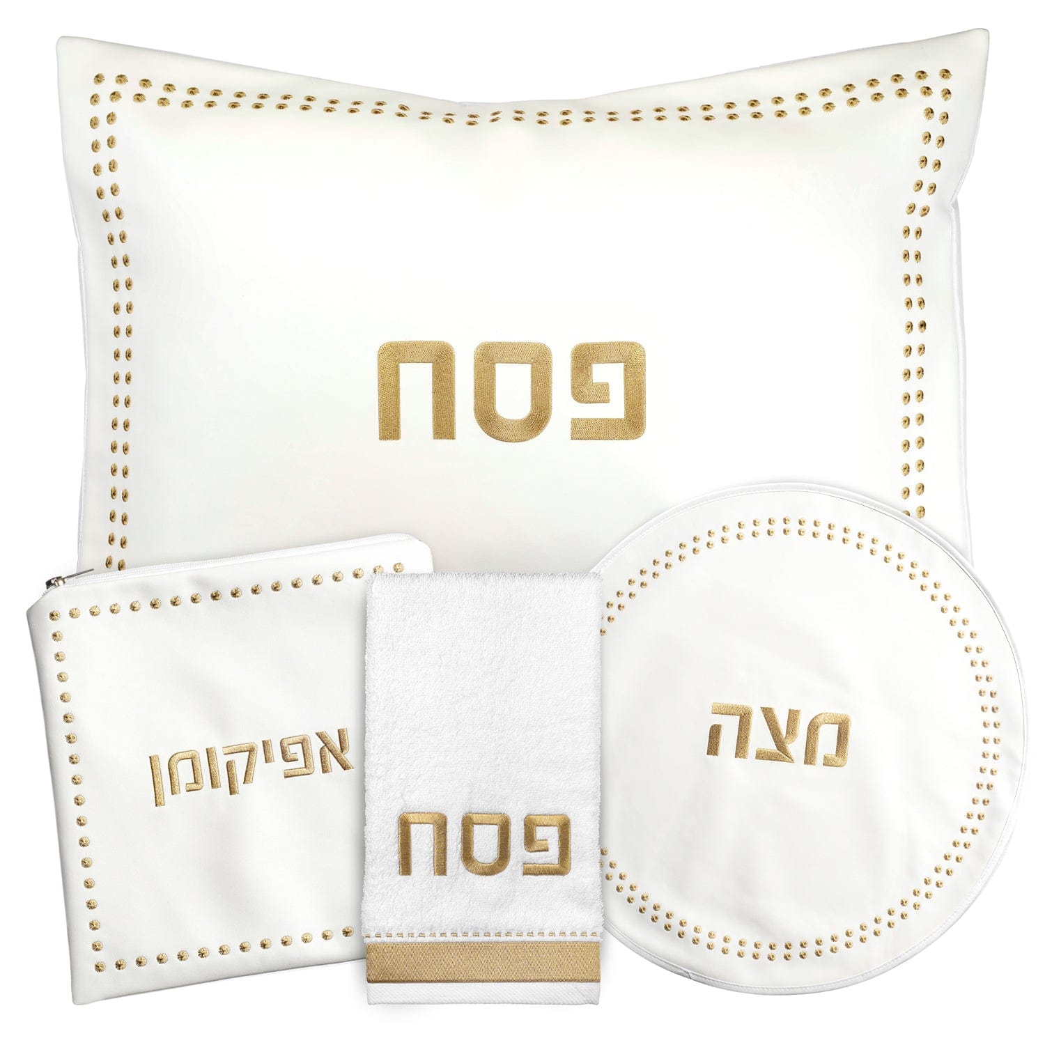 Dot Border Pesach Set — styled in-room | Judaica Square Lakewood