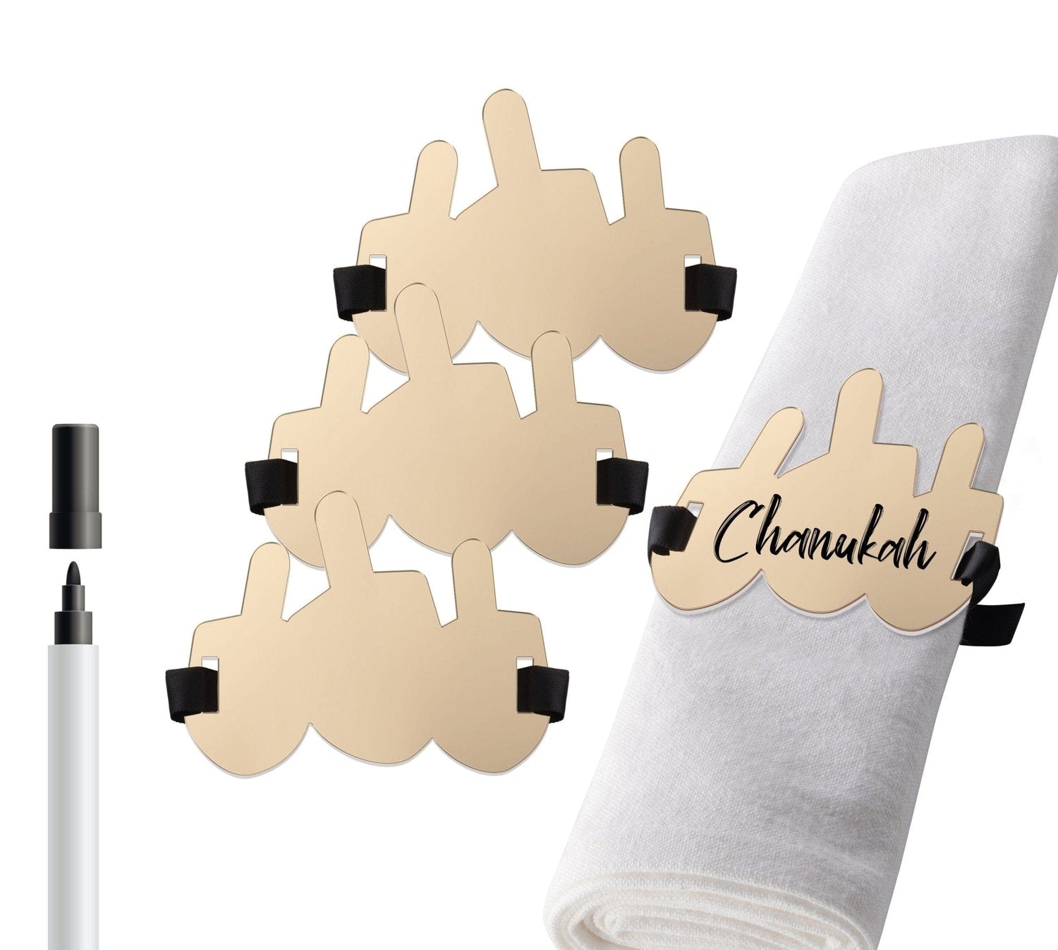 Dreidel Napkin Wraps — styled in-room