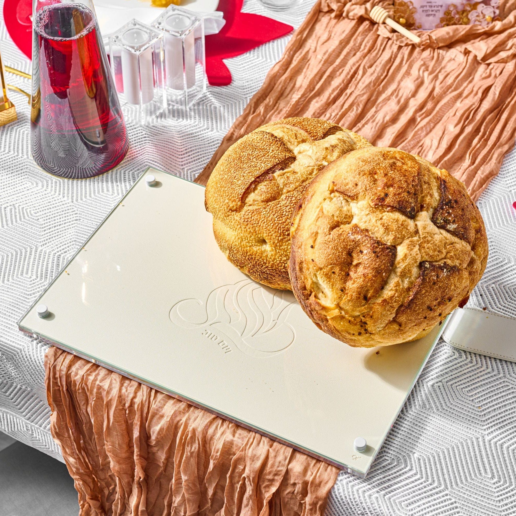 Embossed Regal Challah Board — detail view | Judaica Square Lakewood